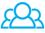 Blue icon of a group of people on a white background